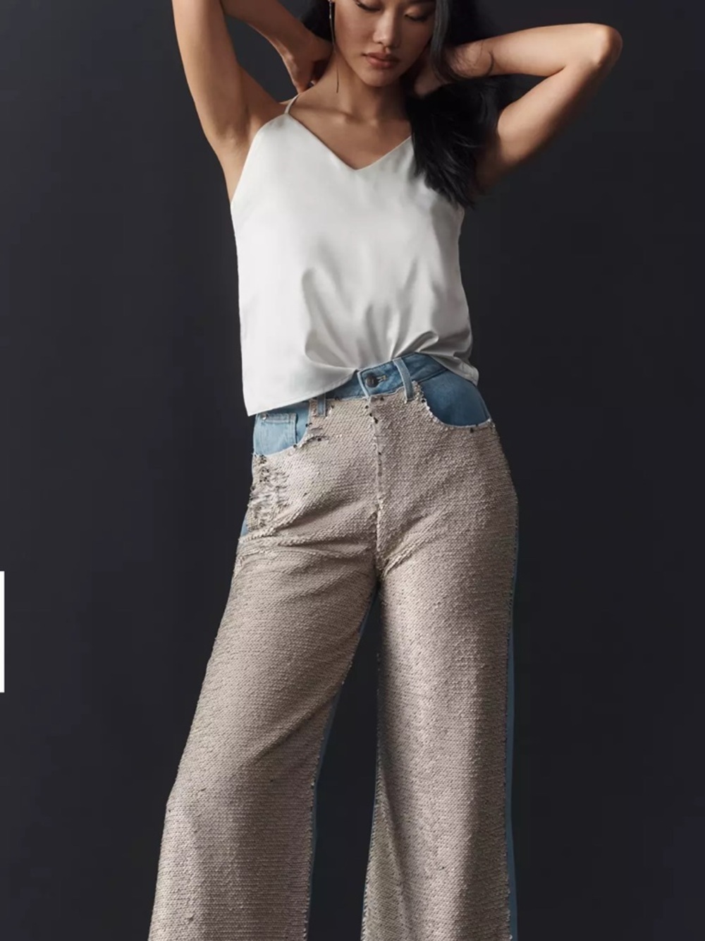 Pilcro Sequin High-Rise Wide-Leg Jeans in Silver and Light Blue 26 New